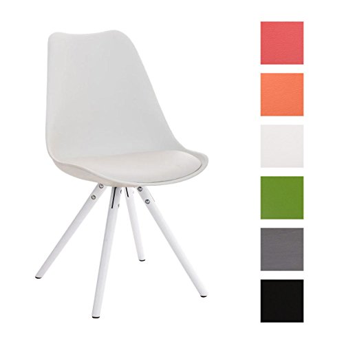 CLP Design Retro Stuhl PEGLEG mit Holz-Gestell weiß, Materialmix Kunststoff, Kunstleder