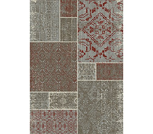 Dehner Outdoor Teppich Vintage, ca. 200 x 140 cm, Polypropylen, grau/braun/rot