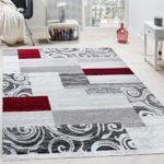 Designer Teppich Wohnzimmer Inneneinrichtung Floral Muster Meliert Hell Grau Rot