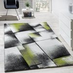 Designer Teppich Wohnzimmer Teppiche Kurzflor Meliert Grün Grau Creme Schwarz