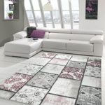Edler Designer Teppich Moderner Teppich Wohnzimmer Teppich Patchwork Vintage Meliert Karo Muster in Lila Creme Grau Rosa Schwarz