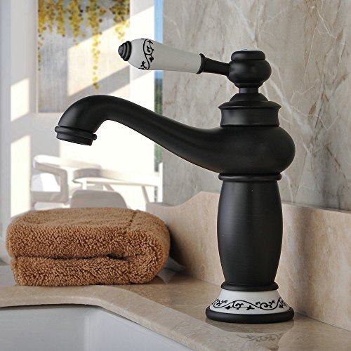 Hiendure® Messing Waschtischarmaturen Badezimmer Küche weiße Keramik-Material Griff, Öl eingerieben Bronze