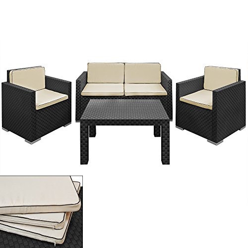 Lounge Set Creme Schwarz Rattan-Optik ✔ 3+1 Sessel Bank Tisch Kombination ✔ Einzelelemente flexibel einsetzbar ✔ Sitzgarnitur Couch Sitzgruppe ✔ Modellauswahl