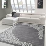 Moderner Teppich Designer Teppich Orientteppich mit Glitzergarn Wohnzimmer Teppich mit Floral Muster Meliert in Grau Creme