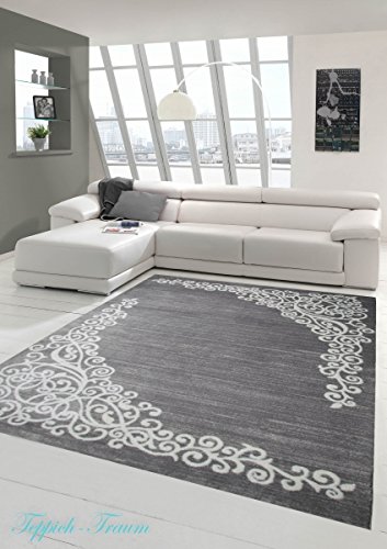 Moderner Teppich Designer Teppich Orientteppich mit Glitzergarn Wohnzimmer Teppich mit Floral Muster Meliert in Grau Creme