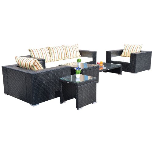 Outsunny Alu 15-tlg.Luxus Polyrattan Gartenmöbel-Set Lounge Garnitur Gartentischset mit vier Beistelltische