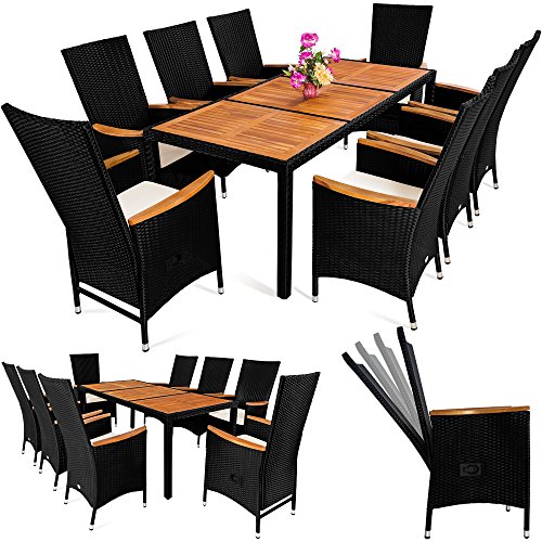 PolyRattan Sitzgruppe 8+1 Schwarz Gartenmöbel Gartenset Sitzgarnitur ✔ neigbare Rückenlehnen ✔ Tisch aus Akazienholz ✔ wetterbeständiges Polyrattan ✔ Modellauswahl