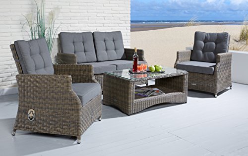 Sitzgruppe Sienna 4 tlg. grau mit 2 Sessel Sofa und Sofatisch Gartenmöbel