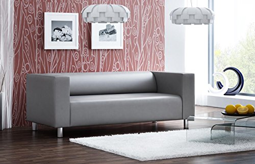 Sofa, Couch, 3-Sitzer, Polstersofa, Kunstleder, Kunstledersofa, grau, chrom, Wohnzimmercouch, Designersofa, modern, retro, 3er Sofa