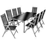 TecTake Aluminium Sitzgarnitur 8+1 Sitzgruppe Gartenmöbel Set Tisch & Stuhl Set silber grau