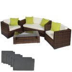 TecTake Hochwertige Alu Luxus Lounge Set Poly-Rattan Sitzgruppe Gartenmöbel mit 2 Bezugsets + 4 extra Kissen mit Edelstahlschrauben -diverse Farben- (Mixed-Braun)