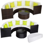 TecTake Hochwertige Aluminium Poly Rattan Lounge Sitzgruppe Sofa halbrund mit Tisch inkl. Schutzhülle und Kissen - diverse Modelle -
