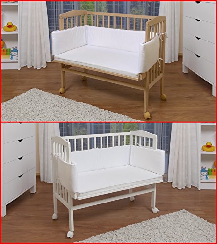 WALDIN Baby Beistellbett mit Matratze und Nestchen, natur oder weiß lackiert, 8 Modelle wählbar