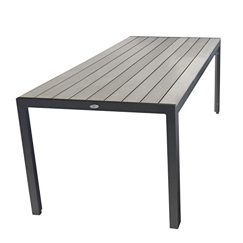 Wohaga® XXL Gartentisch Aluminium Polywood Non Wood Tischplatte Grau 205x90cm Gestell Anthrazit