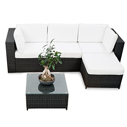 erweiterbare Gartenmöbel Polyrattan Lounge Möbel Set - schwarz