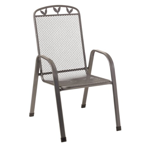 greemotion Stapelsessel Toulouse eisengrau, Stuhl aus kunststoffummanteltem Stahl, Gartenstuhl mit feinem Blattdekor, witterungsbeständig und pflegeleicht