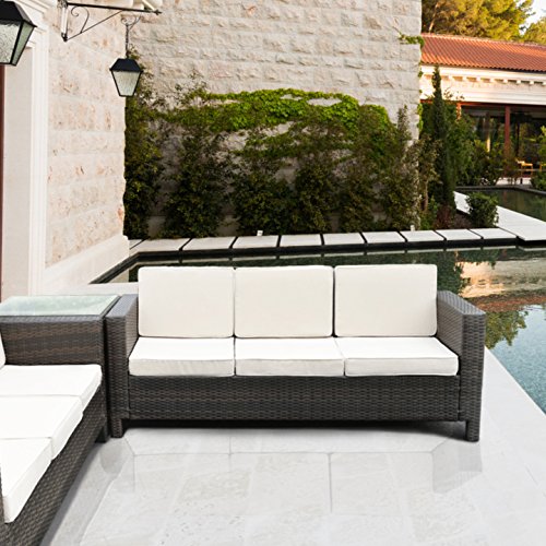 luxurygarden Sofa 3 Sitzer Polyrattan Lounge-Möbel Garten Afef