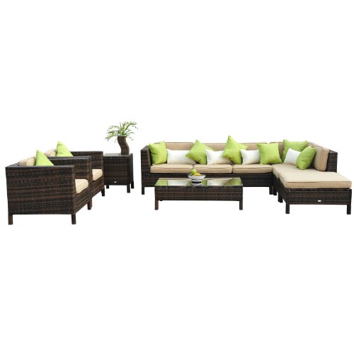 Outsunny 37-tlg. Luxus Polyrattan Gartenmöbel-Set Lounge Garnitur mit zwei Beistelltischen