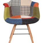 1 x Design Klassiker Patchwork Sessel Retro 50er Jahre Barstuhl Wohnzimmer Küchen Stuhl Esszimmer Sitz Holz Metall bunt