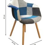 ts-ideen Design Klassiker Patchwork Sessel Retro 50er Jahre Barstuhl Wohnzimmer Büro Küchen Stuhl Esszimmer Sitz Holz Stoff bunt blau