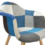 ts-ideen Design Klassiker Patchwork Sessel Retro 50er Jahre Barstuhl Wohnzimmer Büro Küchen Stuhl Esszimmer Sitz Holz Stoff bunt blau