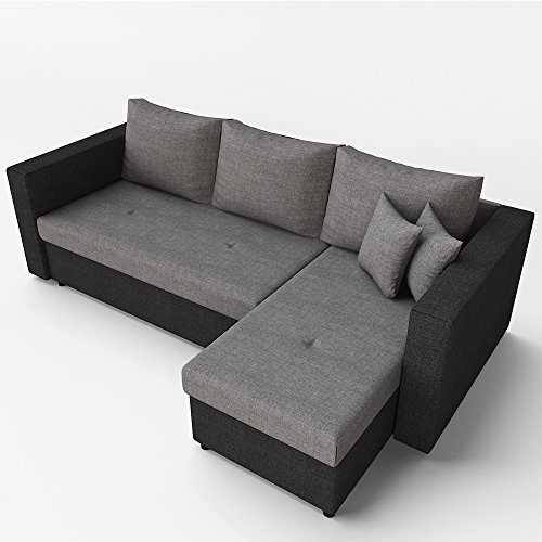 Ecksofa mit Schlaffunktion Grau Schwarz - Stellmaß: 224 x 144 cm - Liege-Fläche: 200 x 140 cm - Sofa Couch Schlafsofa Polsterecke Bettfunktion