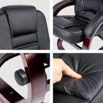 TecTake Fernsehsessel mit Hocker TV Sessel drehbar kippbar Relaxsessel aus schwarzem Kunstleder mit Holzfüßen