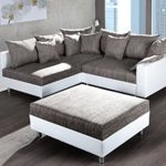 Design Ecksofa mit Hocker LOFT weiss Strukturstoff grau Federkern Sofa OT beidseitig aufbaubar