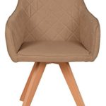 ts-ideen Lounge Design Sessel Barsessel Clubsessel Stoff in Hell-Braun Esstisch-Stuhl Füße aus Buchenholz