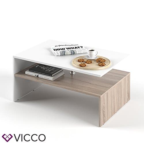 VICCO Couchtisch AMATO 90 x 60 cm Weiß / Eiche Sonoma - Wohnzimmertisch Beistelltisch Holztisch Kaffeetisch