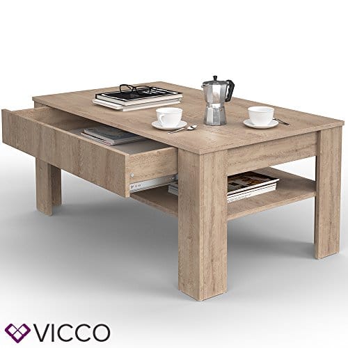 VICCO Couchtisch mit Schublade Eiche Sonoma 110 x 65 cm Wohnzimmertisch Beistelltisch Kaffeetisch Holztisch