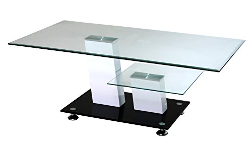 Couchtisch Glas mit zwei Ebenen 110x60x43cm, weiss und schwarz