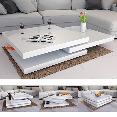 Deuba® Couchtisch Hochglanz weiß ✓360° drehbar ✓Cube Design ✓modern ✓80x80cm - Wohnzimmertisch Beistelltisch Design Lounge Tisch Sofatisch