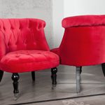 Stylischer Design Sessel JOSEPHINE Leinen rot Stoff Wohnzimmersessel Esszimmerstuhl hohe Rückenlehne im Barock Stil mit Rollen