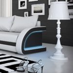 Eck-Sofa weiß-schwarz in Leder-Optik: Edle Designer Couch mit LED, großer 3 Sitzer, 265 cm breit, Leder-Sofa mit 156 cm tiefer Recamiere / Ottomane, links & rechts montierbar | Wohnlandschaft | Made in EU