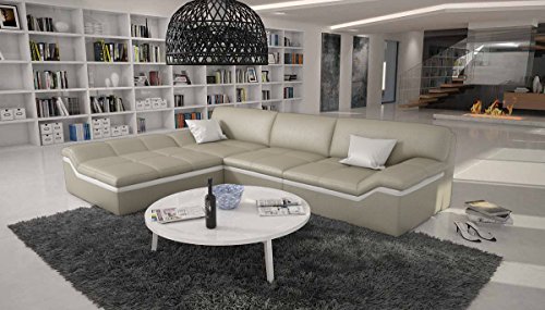 Eck-Sofa mit Kunstleder Bezug creme / weiß L-Form 270x220 cm | Sarari-L | Design Couch-Garnitur Recamiere rechts | Polster-Ecke für Wohnzimmer creme / weiss 270cm x 220cm