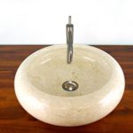 DIVERO Marmor Naturstein Aufsatz-Waschbecken Rimini Handwaschbecken Waschschale Stein poliert rund beige creme