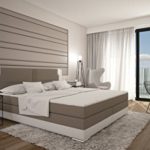 Bargo Boxspringbett 180x200 cm - beige weißes Polster-Bett in Stoff Kunstleder Kombi mit integrierter LED-Beleuchtung | edles Designer-Bett inkl. Bonellfederkern Matratze und Visco Topper, TÜV geprüft | Made in EU