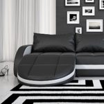 Eck-Sofa schwarz-weiß in Leder-Optik: Edle Designer Couch mit LED, großer 3 Sitzer, 265 cm breit, Leder-Sofa mit 156 cm tiefer Recamiere / Ottomane, links & rechts montierbar | Wohnlandschaft | Made in EU