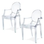 Damiware Spirit 2er set Design Stuhl mit Armlehnen transparent - wohnzimmerstuhl esszimmerstuhl hochwertige Verarbeitung, komfortables Sitzen, Für Außen und Innen geeignet. (Transparent) (2 Stühle, Transparent)