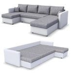 Wohnlandschaft KING SIZE 290 x 140 cm Weiß Grau - Sofa mit Schlaffunktion Schlafsofa Couch Bettfunktion Polsterecke
