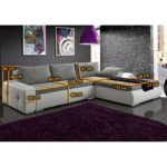 JUSTyou Picanto Mini Ecksofa Polsterecke Schlafsofa Stoffbezug Kunstleder (BxLxH): 263x173x85 cm Weiß Schwarz Ottomane links