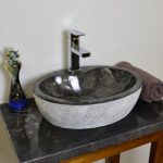 DIVERO Naturstein Aufsatz-Waschbecken Venosa Handwaschbecken Waschschale Marmor Stein innen poliert außen strukturiert rund grau schwarz anthrazit