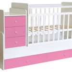 Polini Kids mitwachsendes Baby Kinder Kombi-Kinderbett Simple 1100 mit Kommode (Weiß Rosa)