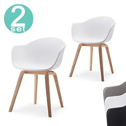 Romeo Wohnzimmerstuhl Esszimmerstuhl 2er-set Weiß Polypropylen und Buchenholz retro design Stuhl für Büro Lounge Küche Wohnzimmergrey (Weiß)