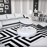 Eck-Sofa mit LED-Beleuchtung und Kunstleder Bezug weiß / schwarz 290x160 cm L-Form | Ocean | Moderne Sofa-Garnitur mit Recamiere | Design Polster-Couch für Wohnzimmer weiss / schwarz 290x 160cm