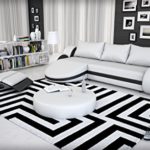 Eck-Sofa mit LED-Beleuchtung und Kunstleder Bezug weiß / schwarz 290x160 cm L-Form | Ocean | Moderne Sofa-Garnitur mit Recamiere | Design Polster-Couch für Wohnzimmer weiss / schwarz 290x 160cm
