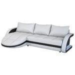 Eck-Sofa weiß-schwarz in Leder-Optik: Edle Designer Couch mit LED, großer 3 Sitzer, 265 cm breit, Leder-Sofa mit 156 cm tiefer Recamiere / Ottomane, links & rechts montierbar | Wohnlandschaft | Made in EU