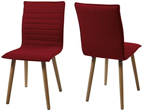 AC Design Furniture H000014091 Esszimmerstuhl 2-er Set Claus, Sitz/Rücken Gestell aus Eiche, Stoff, rot