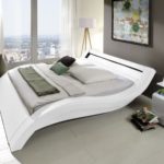 SAM® Innocent Polsterbett Look in Weiß 160 x 200 cm geschwungene Seitenteile Kopfteil mit Beleuchtung Wasserbett geeignet